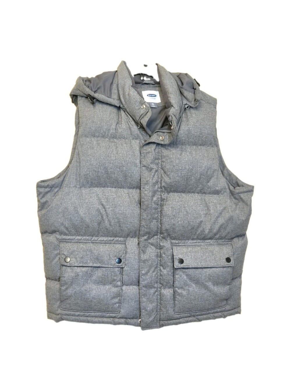 Old Navy Insulated Puffer Vest Men 2XL Heather Gray Minimalist Detachable Hooded